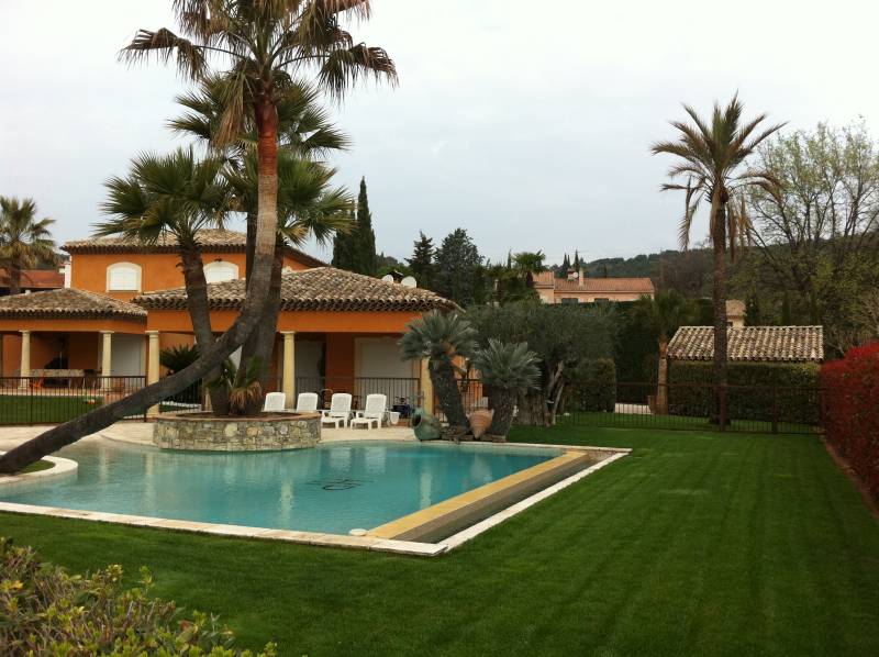 Habillage d'un arbre dans une piscine et aménagement d'un jardin